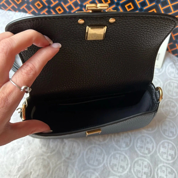 Tory Burch Britten Mini Top Handle Bag Crossbody Black Gold - Picture 7 of 10